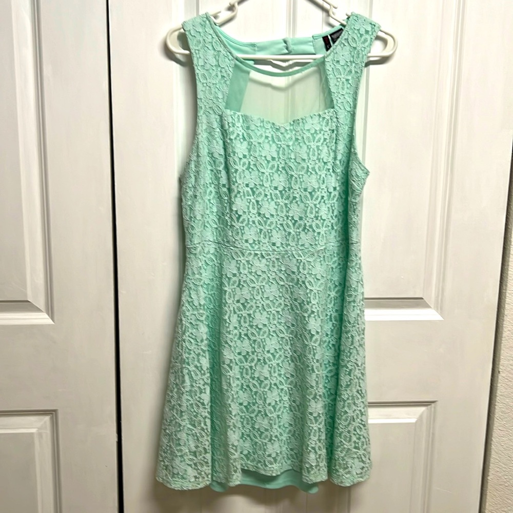 Fire Los Angeles Aqua Floral Lace Mini Skater Dress Size XL